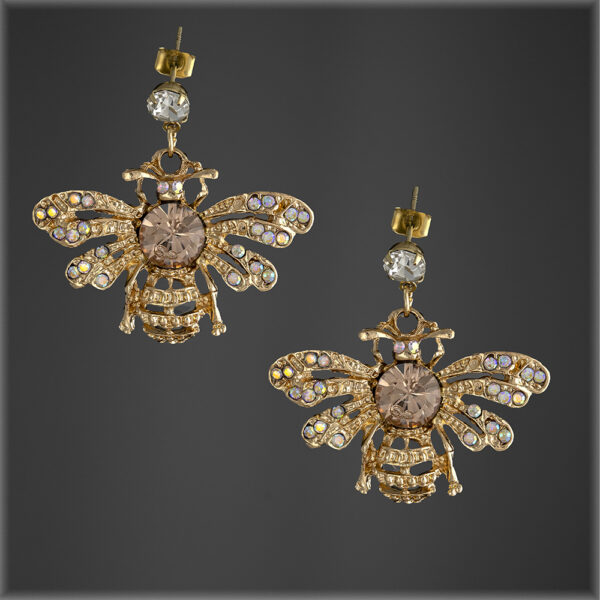 Rhinestone Bumble Bee Gold Earrings