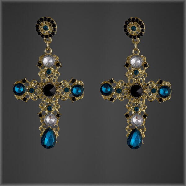 Gold Filigree Cross Crystal Earrings