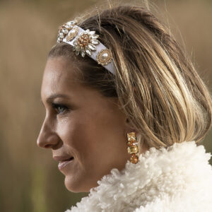 Baroque White Crystal Headband,Chandeleir Drop earrings