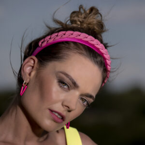 Velvet rope headband, candy triangle earrings030822