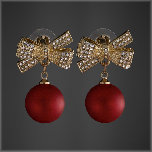 Festive Red Bow Stud Earrings