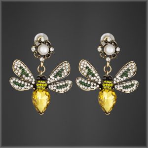 Queen Bee Crystal Earrings Gold