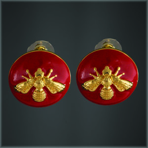 Button Bee Enamel Earrings Red