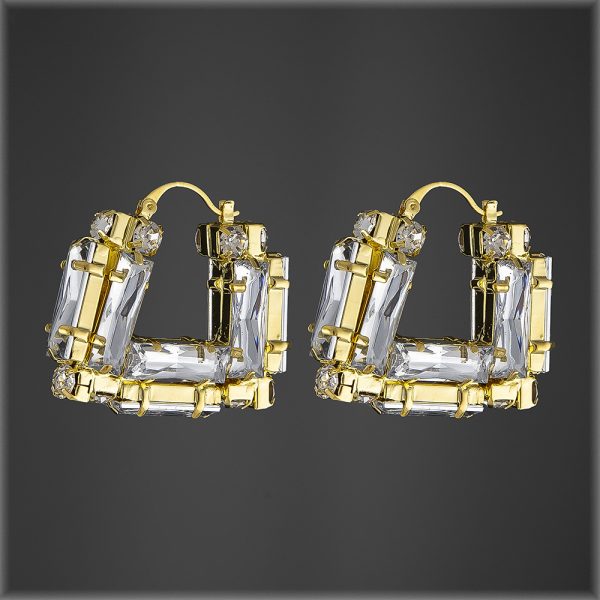 Square crystal earrings gold copy